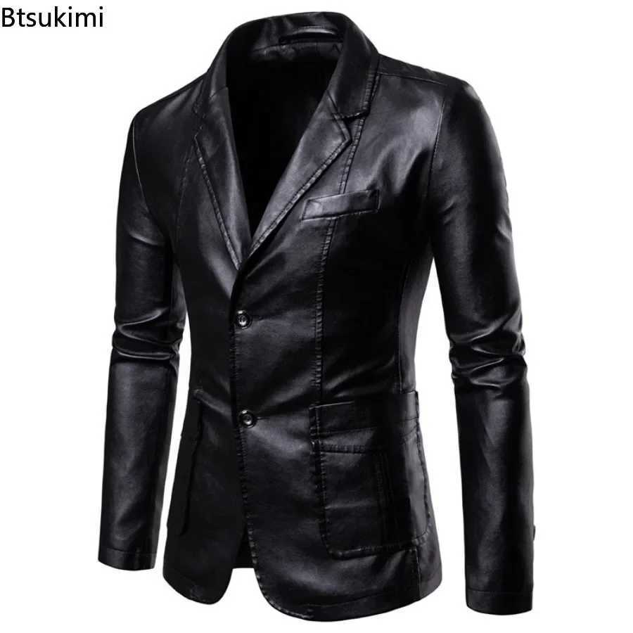 2024 Mens Leather Suits Jackets Blazers Slim Fashion Male PU Leather Overcoats Blazers Jackets Coats Oversized Leather JacketX240913
