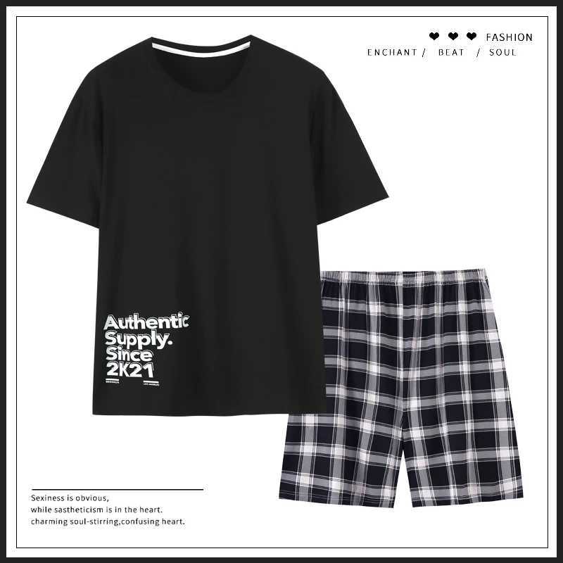 Summer Soft Modal Men Pajamas High Quality Plus Size L-3XL Plaid Print Sleep Tops Pajama Set Elastic Shorts Home Clothing Pjs Y240913