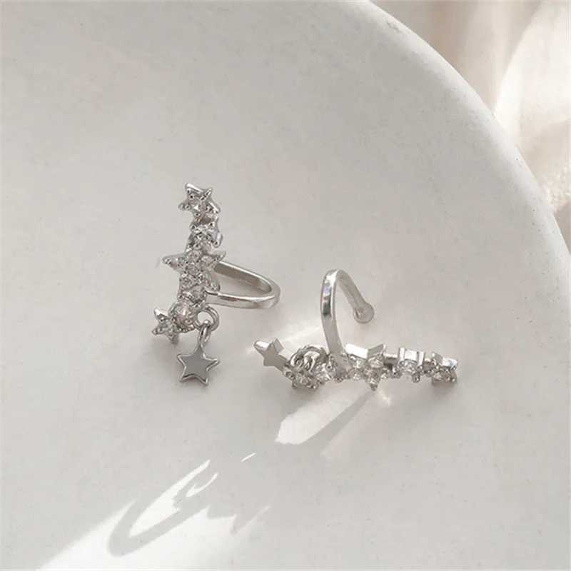 925 Sterling Silver Korean Version Simple Pav Crystal Star Ear Bone Clip Women Fashion Temperament Wedding Party JewelryX240913