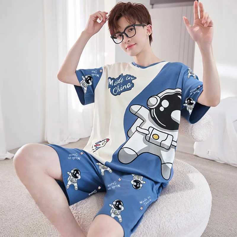 New Pajamas Loungewear Set Mens Summer Youth Short Sleeve Loose Simple Casual Loungewear Set Plus Fat Plus Size Boys Pajamas Y240913