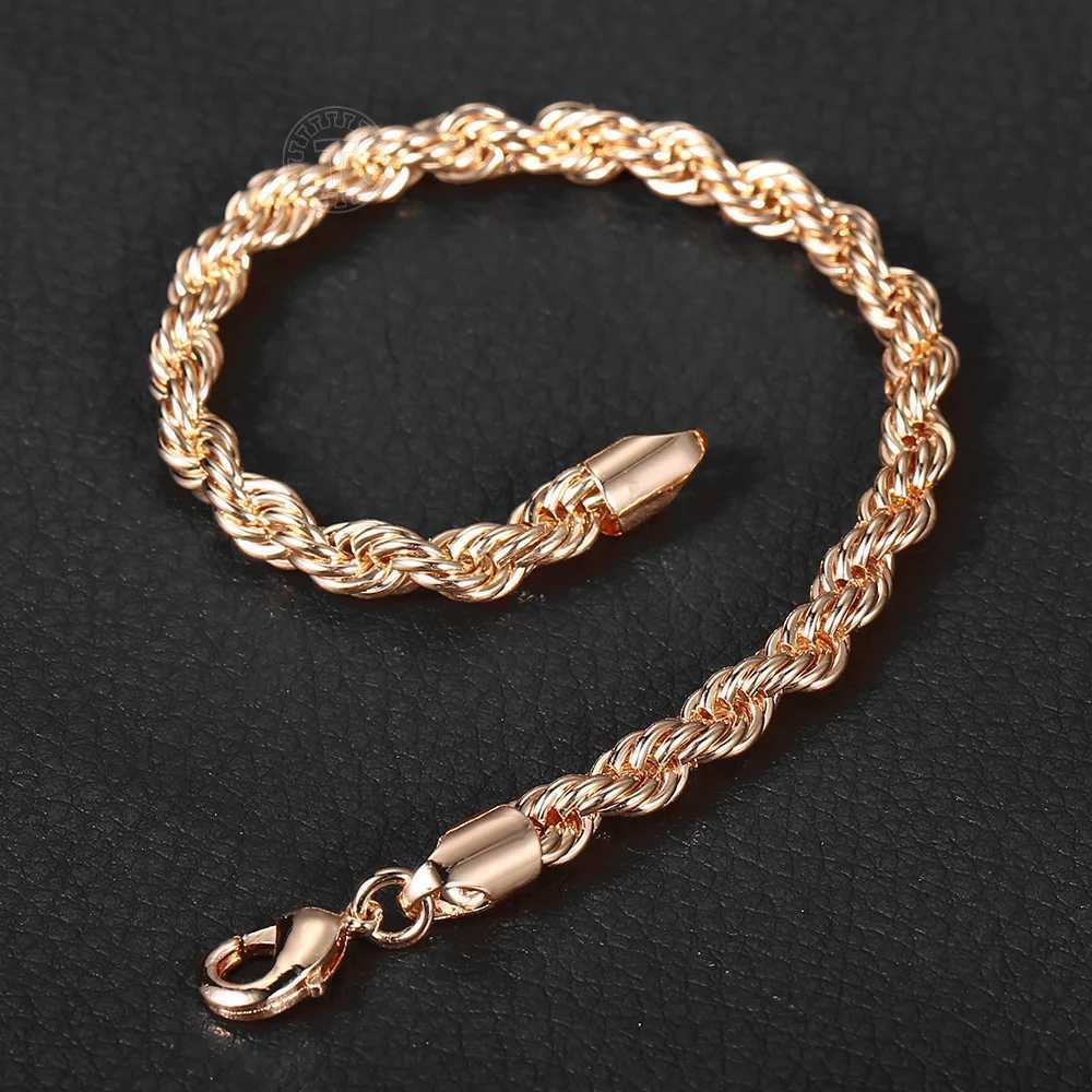 Womens Mens Bracelet 585 Rose Gold Color 5/6mm Twisted Rope Link Chain Bracelet for Women Men Wedding Neck-Jewelry LCB47AX240913