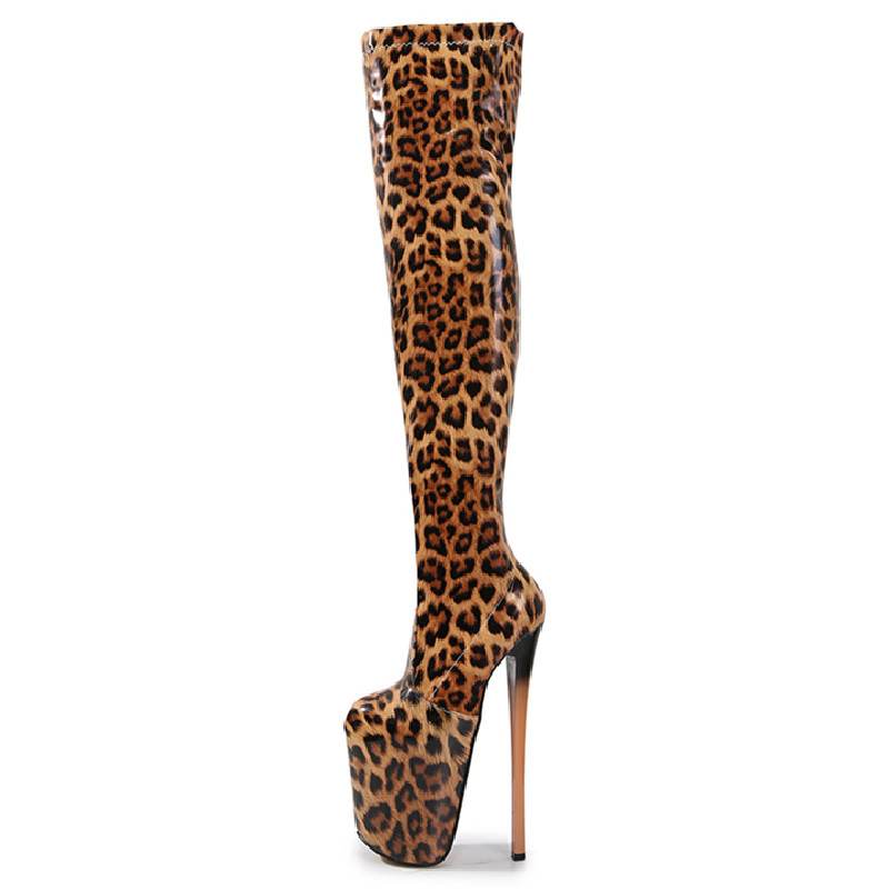 Leopard Sexy Over the Knee Female Platform Ultra 19cm High Heels Stripper Boots Women Shoes Nightclub Fetish Party Boot 54af