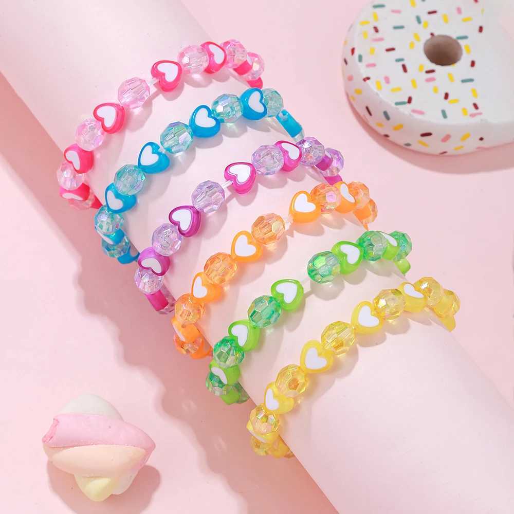 6-piece/set handmade colorful heart-shaped bead elastic bracelet suitable for girls friendship parties birthdays jewelry gifts W240913