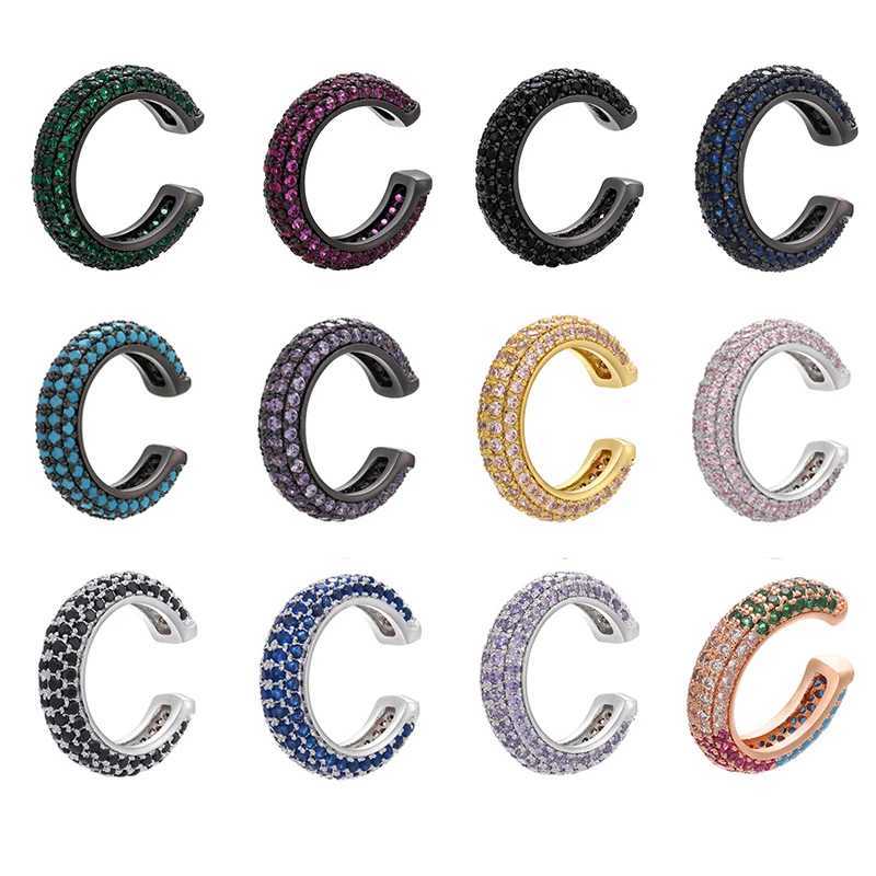 QMHJE 1 Piece Ear Clip on Earring Cuff Rainbow CZ Gold Silver Color Earing Jewelry Aretes Non Pierced Blue Black Clear ClippingX240913