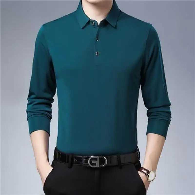 Collar long sleeved T-shirt mens spring and summer thin pure cotton top polo bottom loose zipper casual fashion W240913