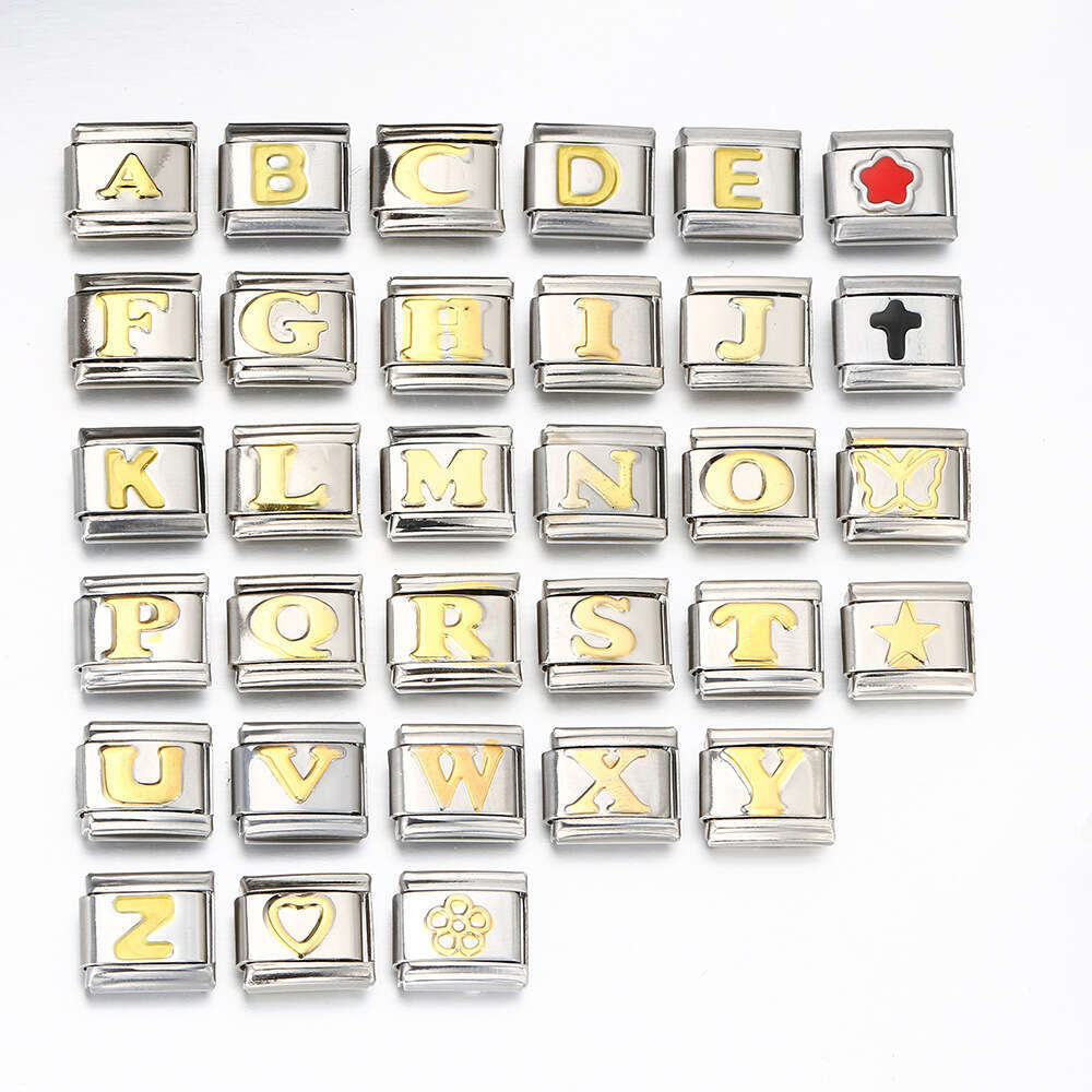 Titanium Steel Colored Enamel 26 English Letters DIY Bead Bracelet Italian Bracelet Italian Charm Links Fit 9Mm Bracelet Jewelry DIY Making Gifts