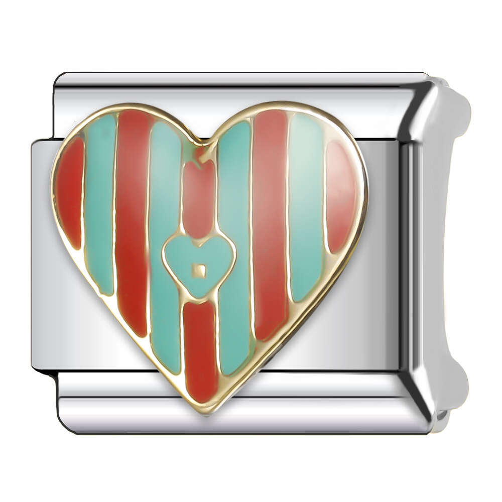 New Women's Gift rainbow heart Bead Italian Charms Links Bangle Beads Fit 9mm Stainless Steel Bracelet Making DIY For Women Fashion Jewelry