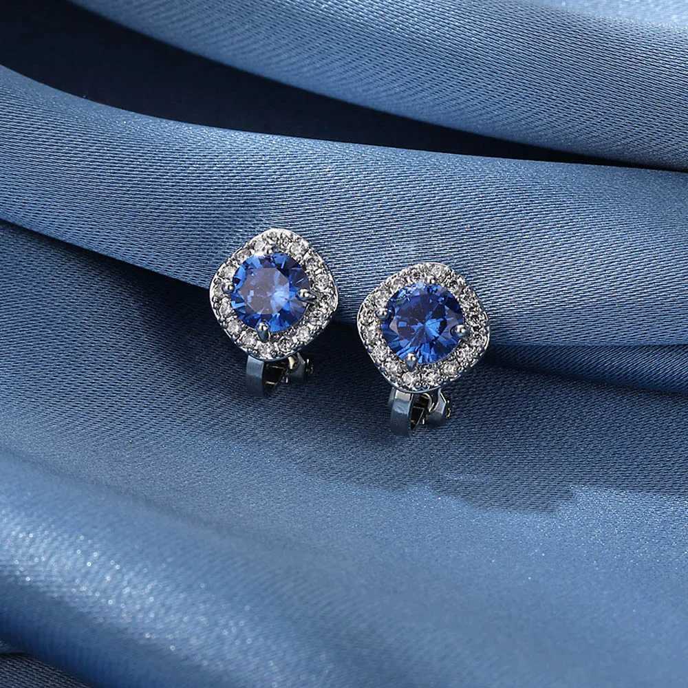 Cute Small Blue Square Cubic Zirconia Clip Earrings Non Pierced Ear Jewelry For Women Bridal Party Gift Boucle DOreilleX240913