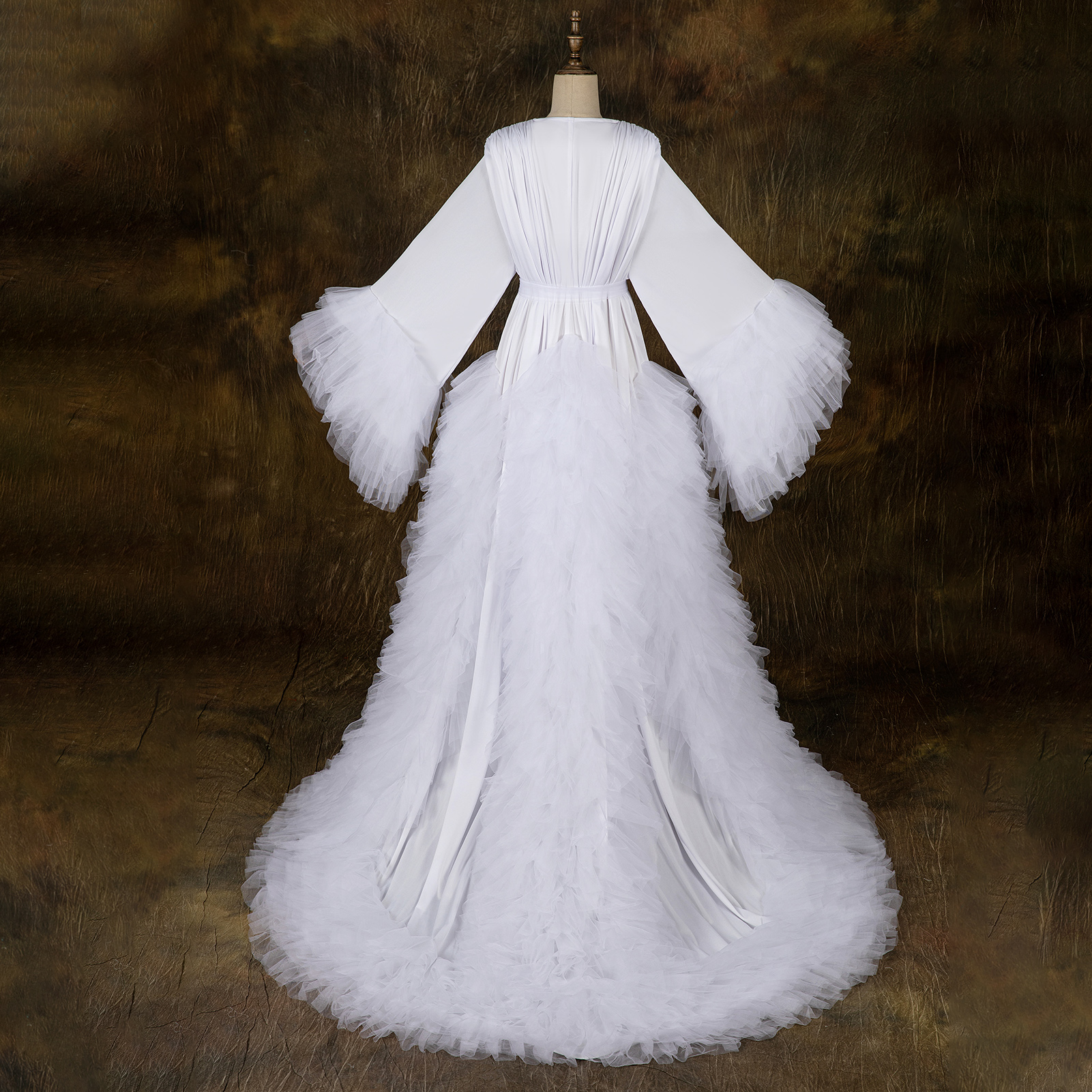 Classic Wedding Robe Bridal Ruffle Long Sleeveless Wraps Bride Morning Robe Pregnant Robes for Photo Shoot Custom Made