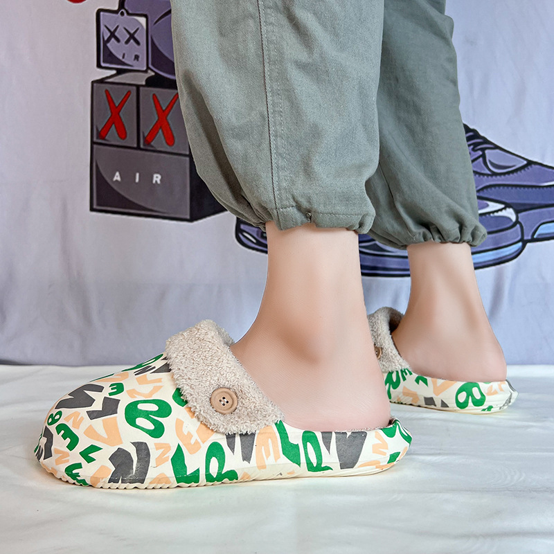 Detachable indoor outdoor cotton for autumn and winter with plush insulation, one foot lazy shoes, casual couple slippers
