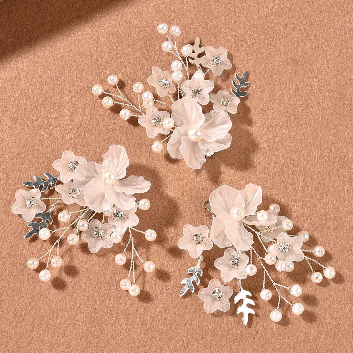 Pink/White Flower Hairpins Side Clips Pearl Headpieces for Women Girls Elegant Floral Headpieces Hair Jewelry AccessoriesX240913