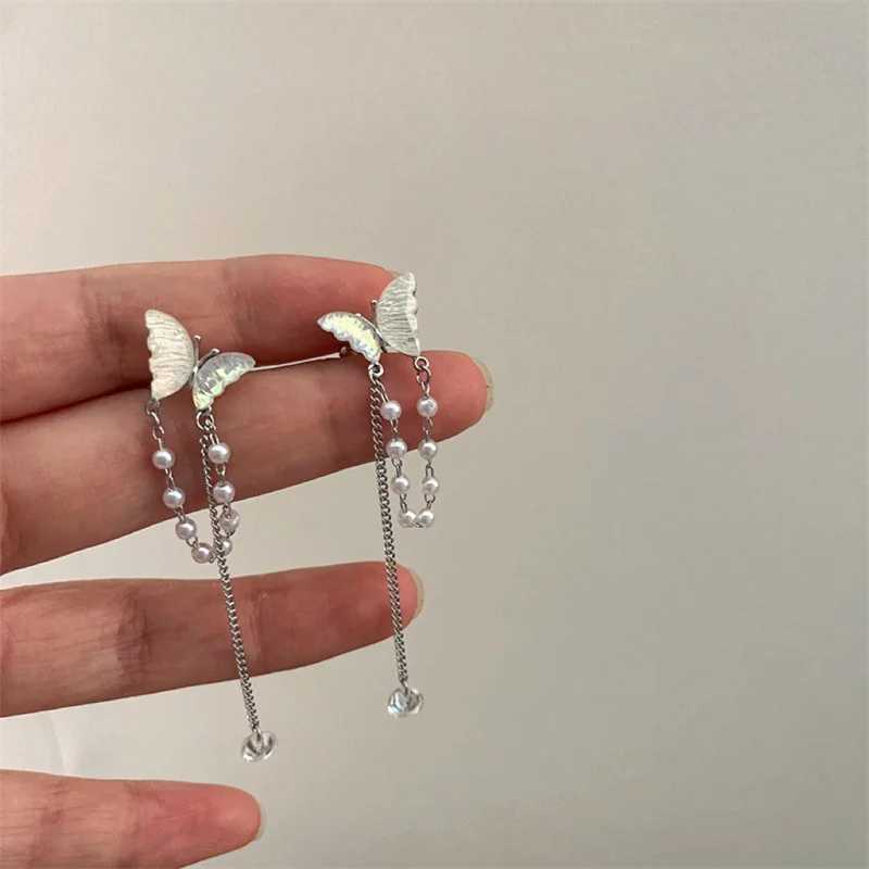 Y2K Fairy Zircon Shell Butterfly Tassel Ear Clips Angel Ear Bone Clip Earring Elf Female Pearl Dangle Earrings Fashion JewelryX240913