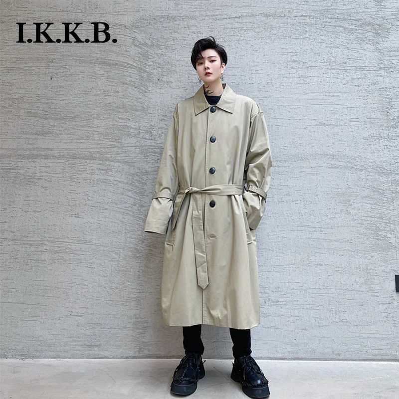 Hairstylist windbreaker mens Korean fashion mid long cool off the knee coat British style autumn ins couple coat Y240913