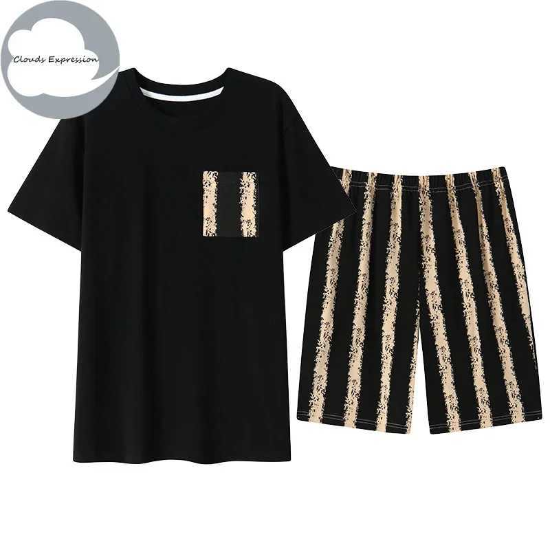 Summer Knitted PJ Mens Pyjamas Pajamas Casual Pjs Lounge Sets Masculine Sleepwear Nightwear Pijamas Plus 3XL Homewear Fashion Y240913