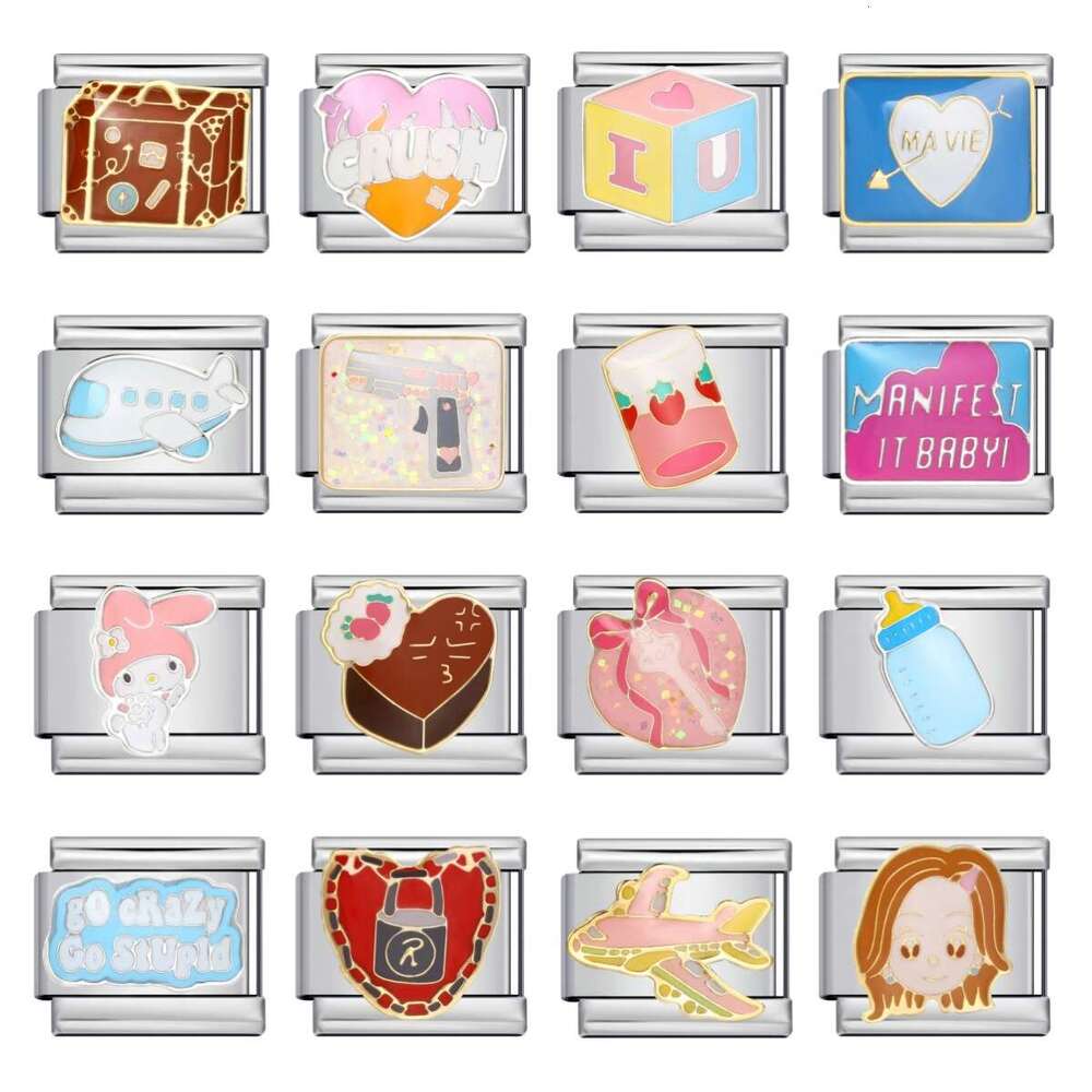 Bead Fashion Enamel Titanium Steel Bracelet DIY Strap Chain Children's Toy Gift Italian Charm Links Fit 9Mm Bracelet Jewelry DIY Making Gifts