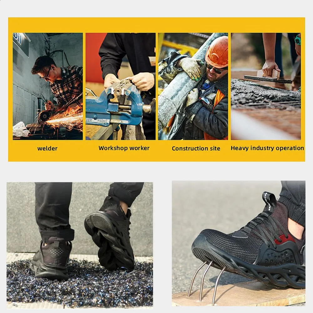 Quality Safety Shoes Men Rotary Buckle Work Shoes Air Cushion Indestructible Sneakers Puncture-Proof Security Boots Protective 241226