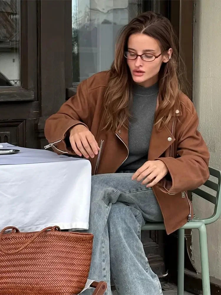 Women Fashion Lapel Diagonal Zipper Short Jacket With Belt Elegant Solid Long Sleeves Pocket Crop Coat Autumn Chic Lady Outwear 240911