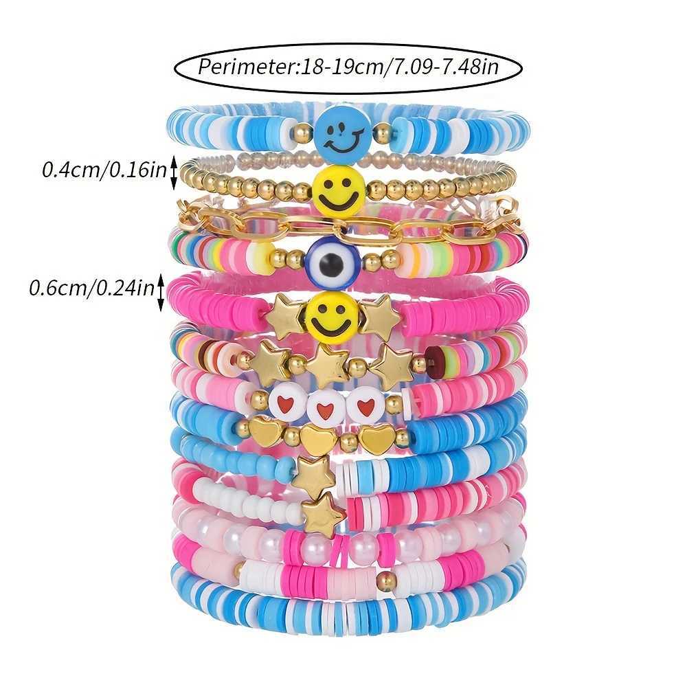 Vedawas 9 pieces/set Bohemian handmade bead polymer clay bracelet set cute party smiley face love pentagonal womens accessories W240913