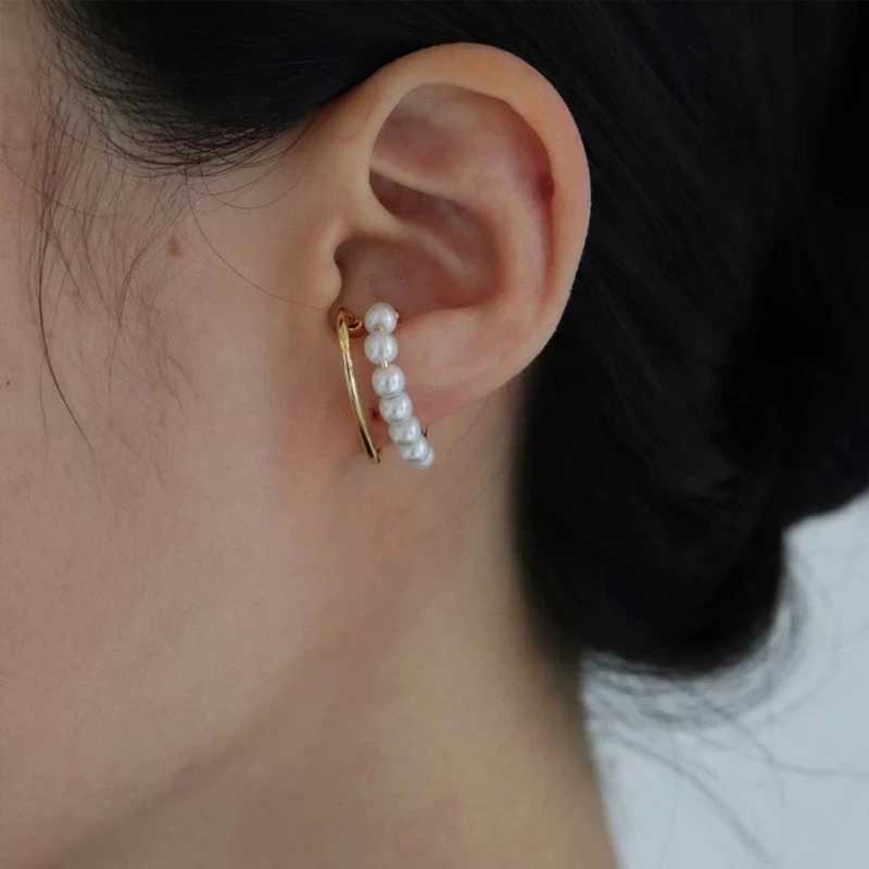 New Korean Retro Gold Silver Color Double Layers Pearl Earcuff Fake Piercing Clip on Ear Cuff Earrings for Women Fashion JewelryX240913