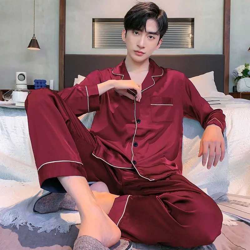 Men Fashion Button Pyjamas Sets Men Long Sleeve Solid Casual Sleepwear Pajamas Set Men Soft and Comefortable Nightwear Suit Y240913