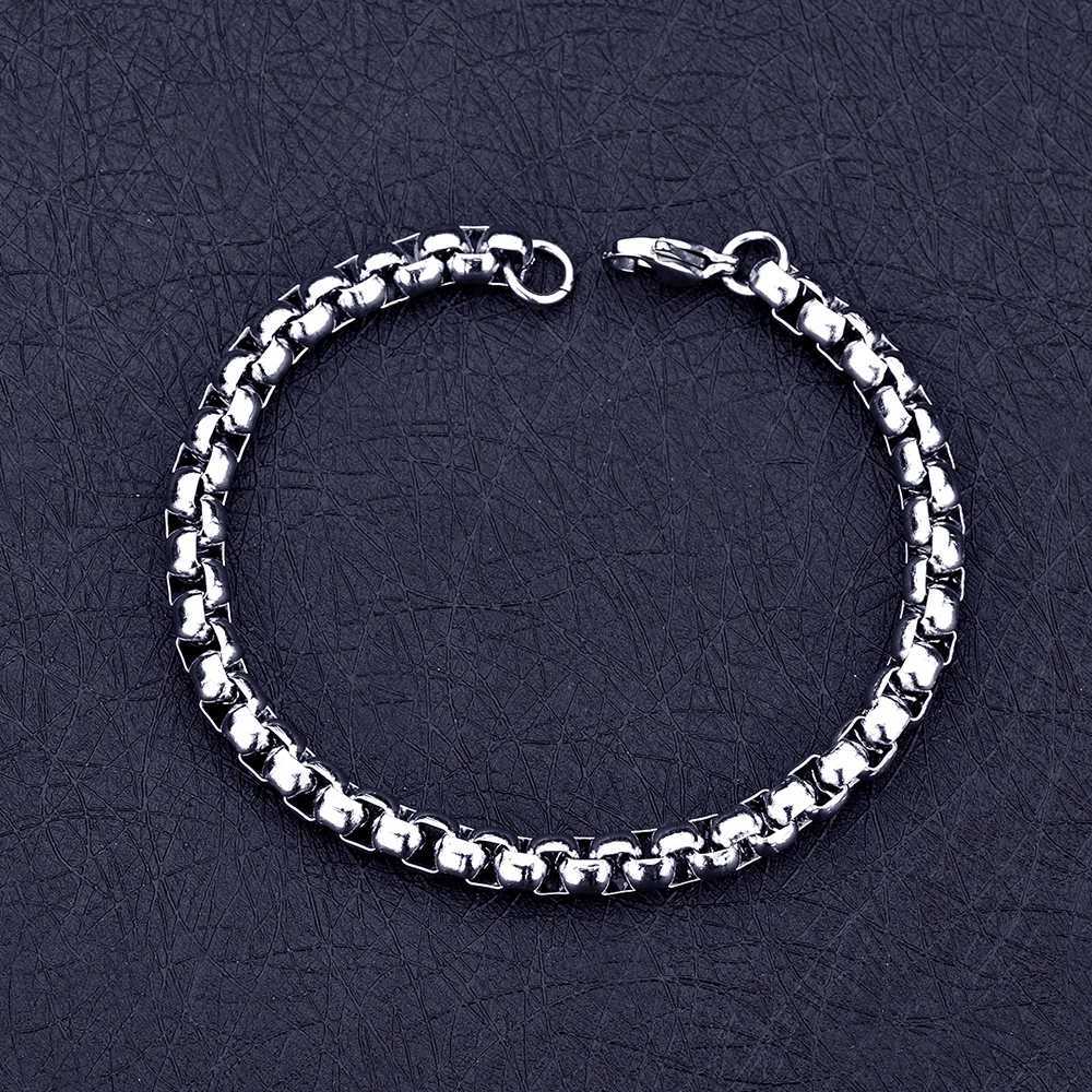 Wholesale Width 4/6mm Stainless Steel Square Pearl Chain Bracelet Fashion Mens Hip Hop Rock Jewelry Length 21CM drop shippingX240913
