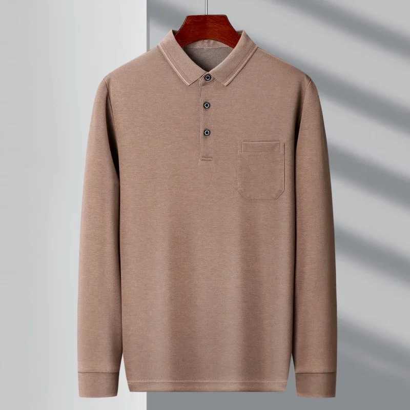Mens casual long sleeved polo shirt fashionable solid color top W24091321