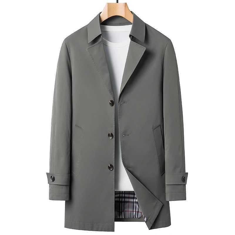 Business Casual Windbreaker Mens 2024 Spring And Autumn Solid Mid Length Coats Outerwear Loose Trench Jacket Lapel Top Overcoat Y240913