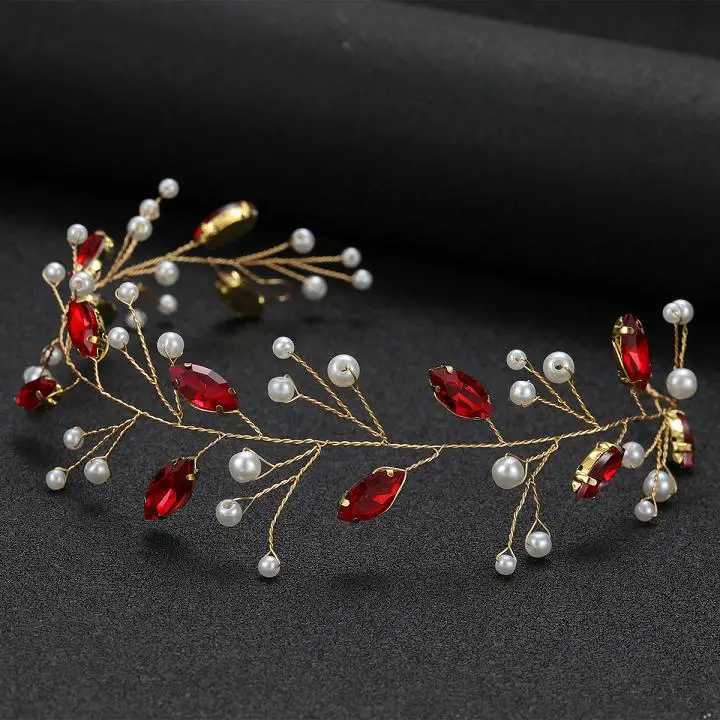 Red Rhinestone Bridal Hair Comb Headband Crystal Wedding Head Accessories Jewelry Fashion Handmade Bride Party HeadpieceX240913