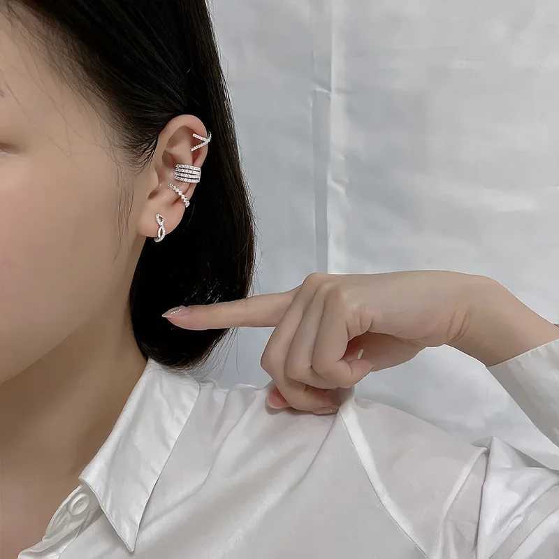 1 Pcs Crystal Korean Wave Cross Ear Cuff Clip on Earrings For Women Without Piercing Non-pierced Jewelry HotX240913