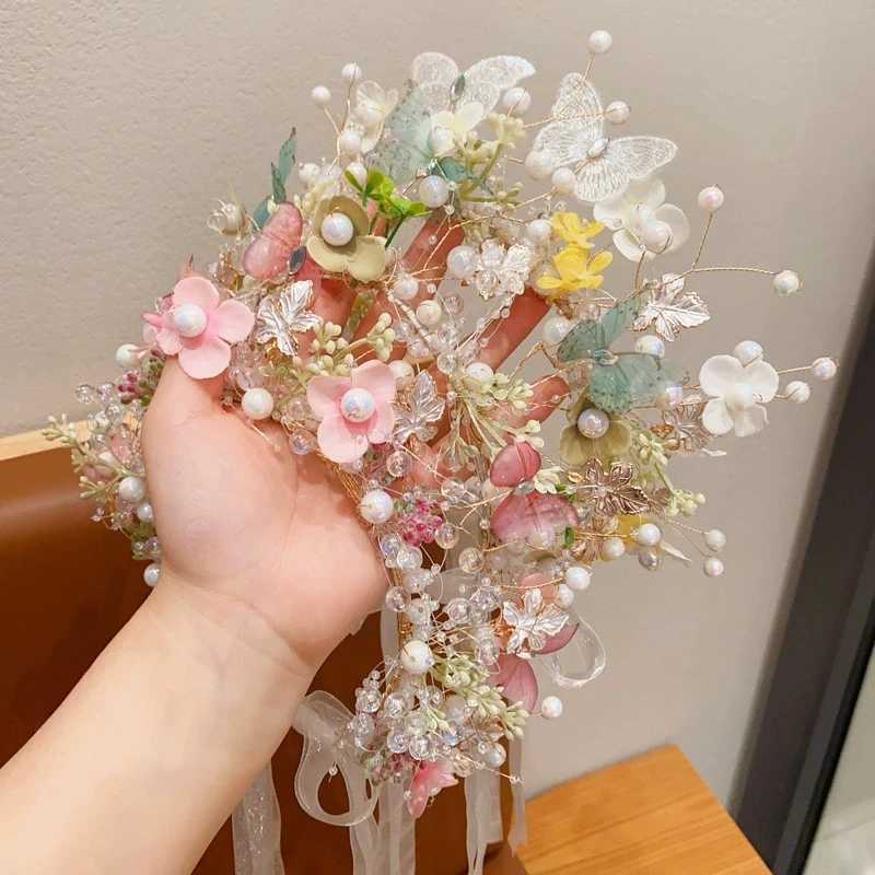 New Fashion Pink Butterfly Pearl Flower Headband fow Girls Child Wreath Hair Hoop Headbands Holiday Party Hair Accessories GiftX240913