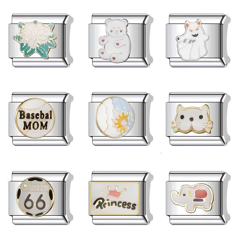 New Women's Gift cute bear cat elephant Bead Italian Charms Links Bangle Beads Fit 9mm Stainless Steel Bracelet Making DIY For Women Fashion Jewe