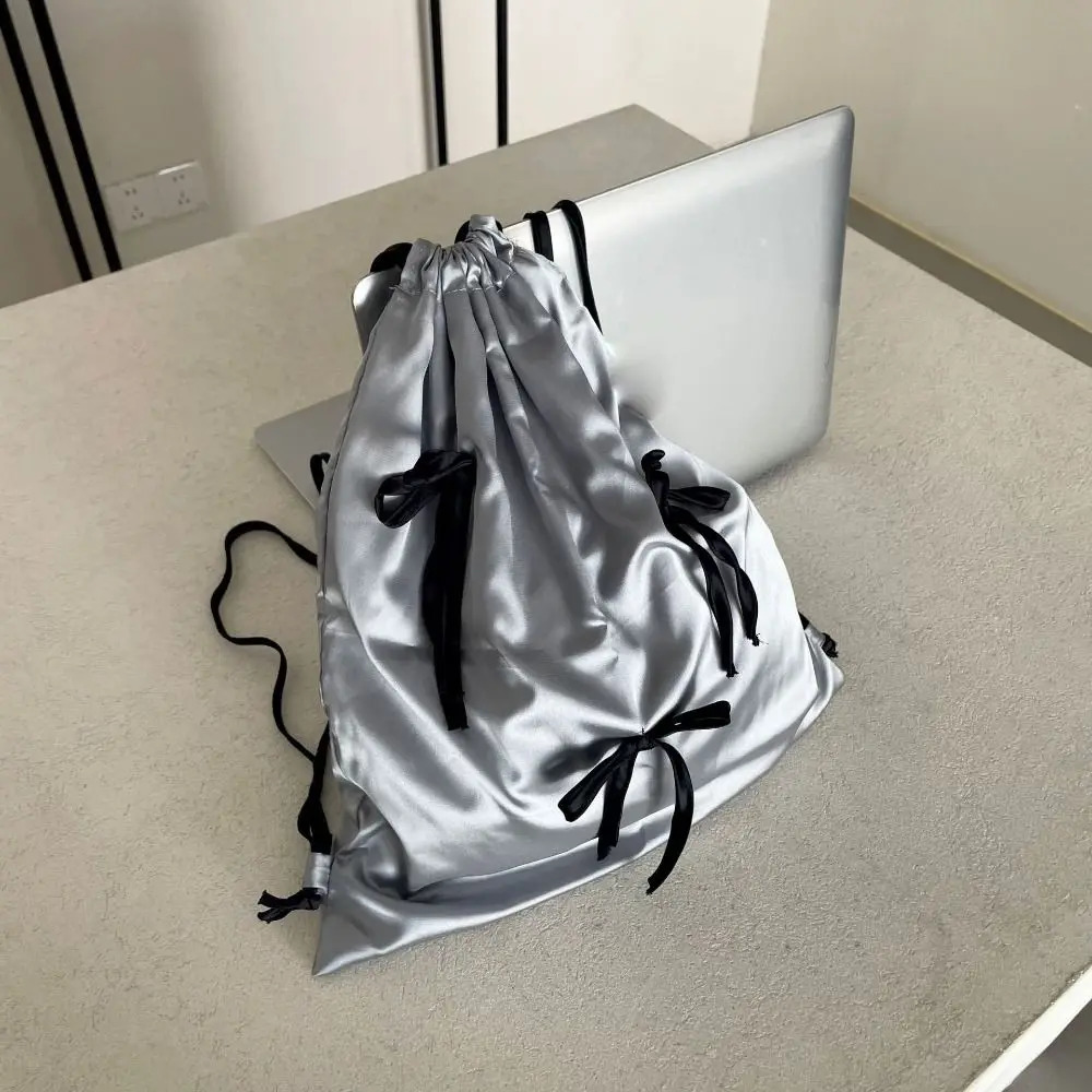 Creative Satin Bow Drawstring Backpack Large Capacity Y2K Travel Backpack Korean Shoulder Bag School Bag 240912