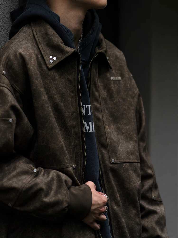 Plus Size American Vintage Motorcycle Jacket Mens Clothing Spring Autumn High Quality Loose Coat Fashion Leather Jacket MaleX240913