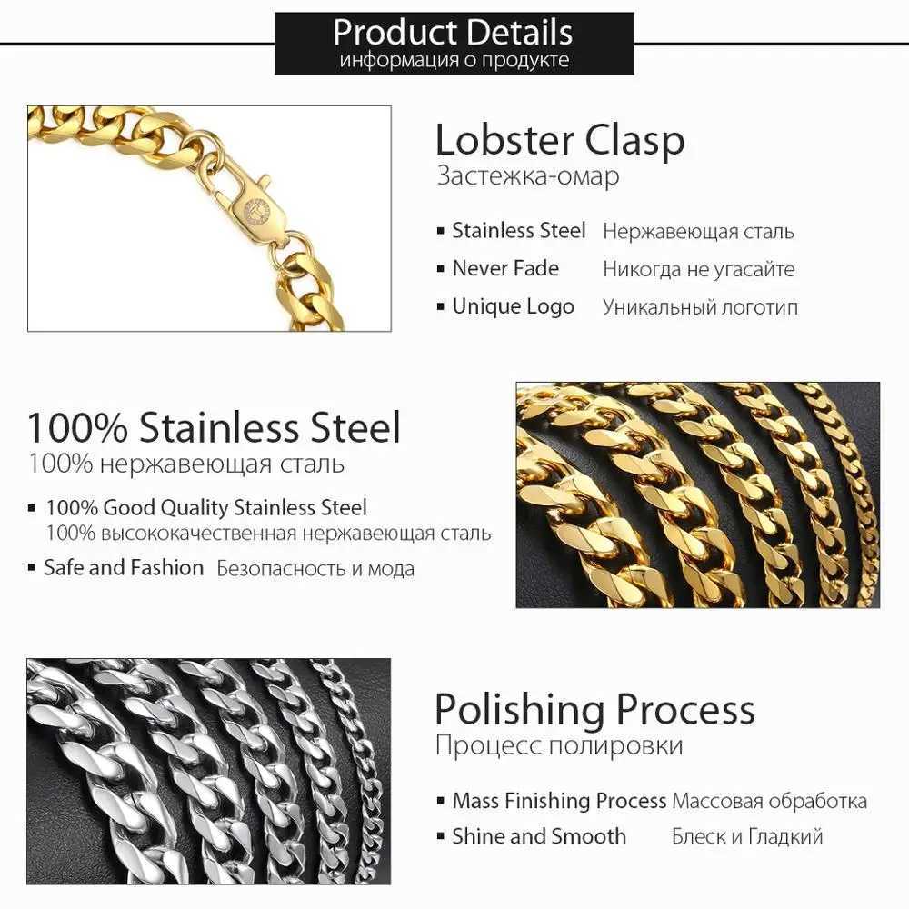 Polished Stainless Steel Bracelet for Men Women Gold Color Black Color Punk Casual Curb Cuban Link Chain 3/5/7/9/11mm KBM158AX240913
