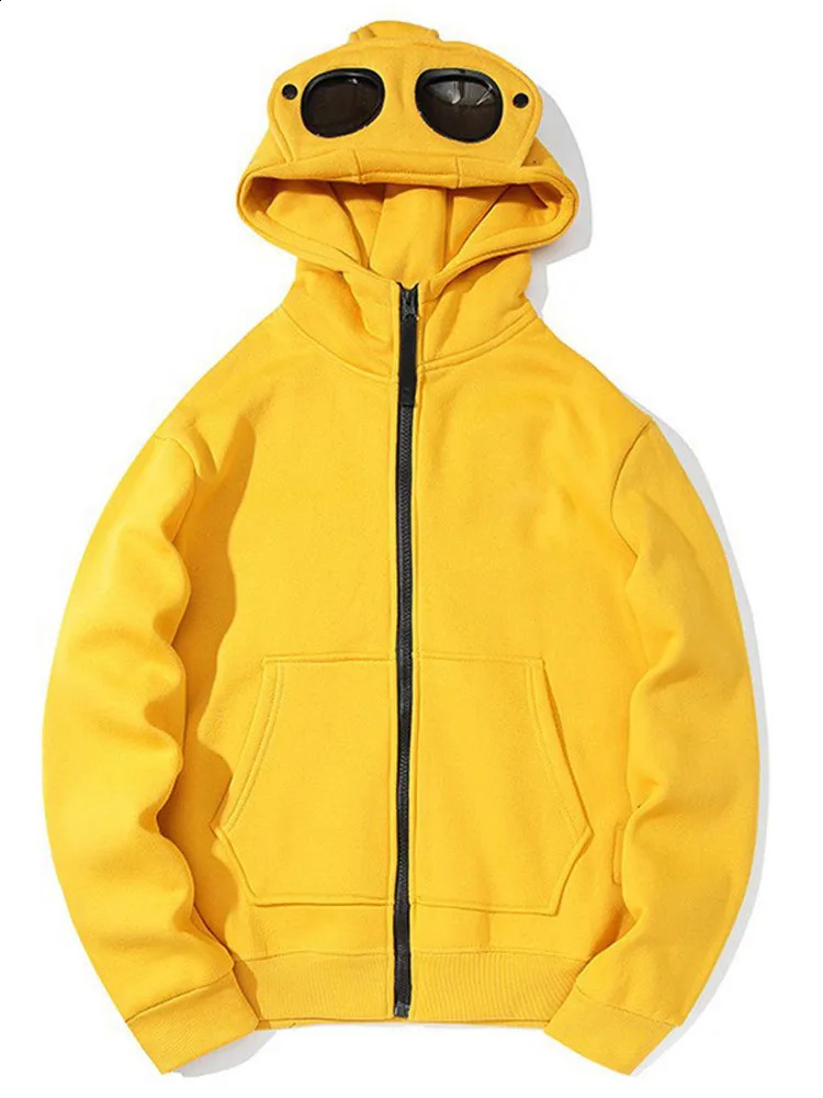 Autumn solid hooded mens sportswear fashionable zipper sunglasses cap cardigan long sleeved warm jacket 240912