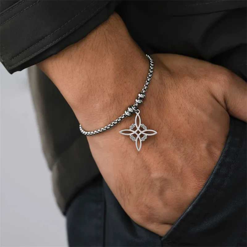 Vintage Stainless Steel bracelet for Men Women Witch Knot Witchcraft Pendant Man Bracelet Jewelry bracelets homme Birthday GiftsX240913