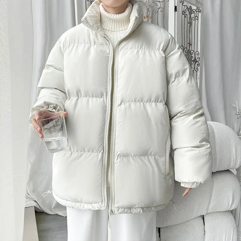 Simple n Mens Fashion Winter Thick Puffer Jacket Stand Collar Zipper Warm Parkas Outwear Harajuku Colorful Bubble Coats 240912