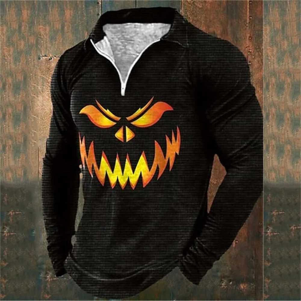 3D Fashion Zipper Sportswear Mens Halloween Retro Polo Jacket Autumn Pullover Casual Long Sleeve Mens Top W240913