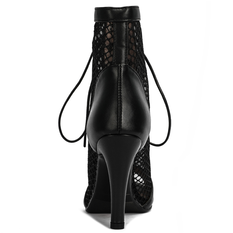Summer Mesh Ankle For Sexy Lace-up High Heels Short Boots Women Peep Toe Black White Party Dance Shoes Ladies 8985