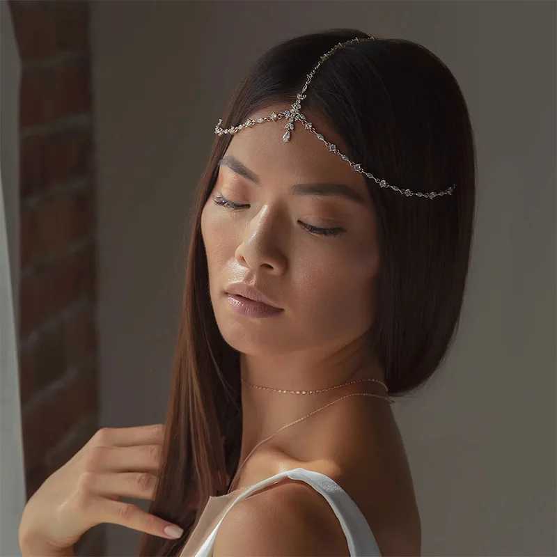 Stonefans Boho Rhinestone Leaf Forehead Head Chain for Women Bridal Wedding Crystals Headband Headpiece Jewelry AccessoriesX240913