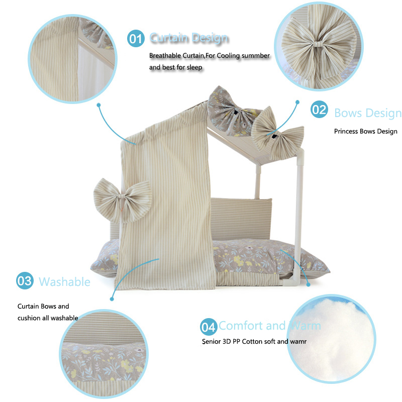 Bows Plaid Assembly Home A Dog Pink Beige Summer Coog Pet House Kennel With Cushion Mat Bed For Little Small Animal Goods