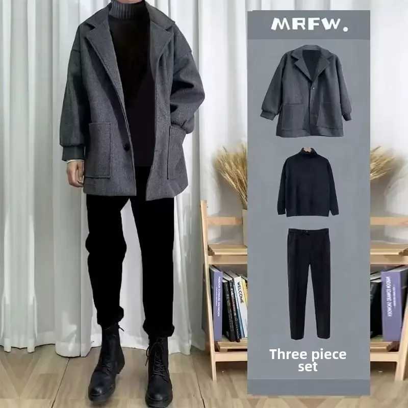 Mens Casual Autumn Winter Woolenovercoatsuit High-end Feelsuitjacket Mature Stable Trench Coat Fashionable Mens Wear Y240913