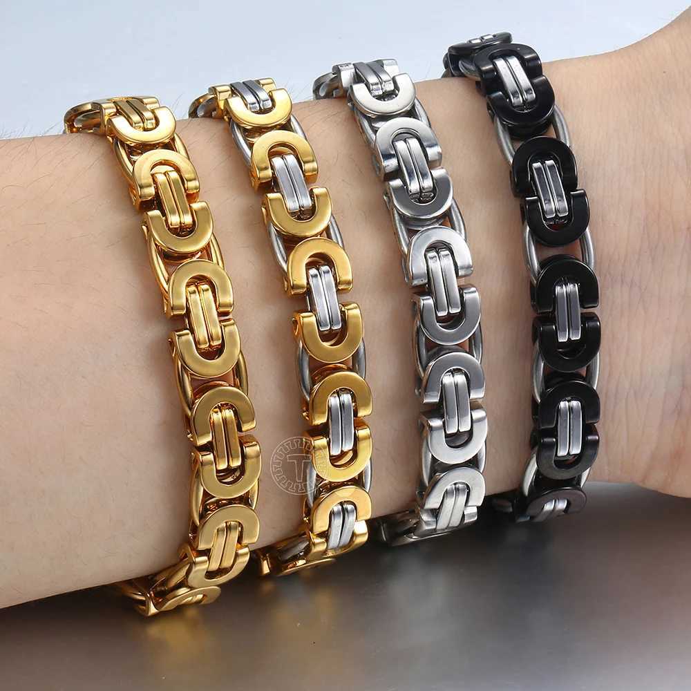 Davieslee Byzantine Chain Bracelet for Men Gold Black Silver Color Stainless Steel Mens Bracelets Jewelry 6/8/11mm LKBM31X240913