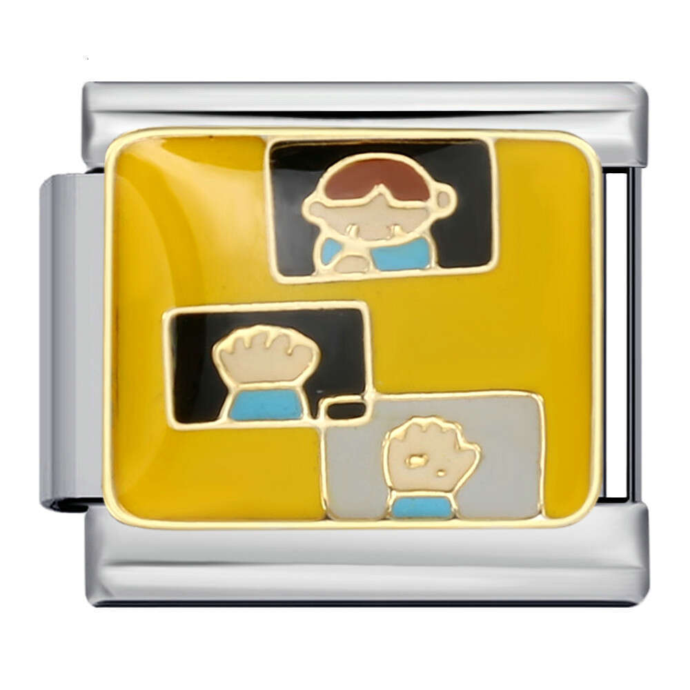 Fresh Illustration Series Bead Bracelet Titanium Gold Plated Enamel DIY Welding Pattern Strap Chain Italian Charm Links Fit 9Mm Bracelet Jewelry DIY M