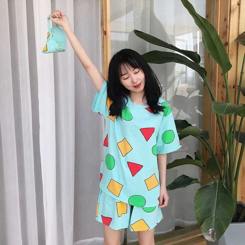 Pijama Sin Chan Man Pajama Sinchan Cotton Summer Short Sets Japanese Pajamas for Couples Man and Woman Sleepwear 2024 Y240913