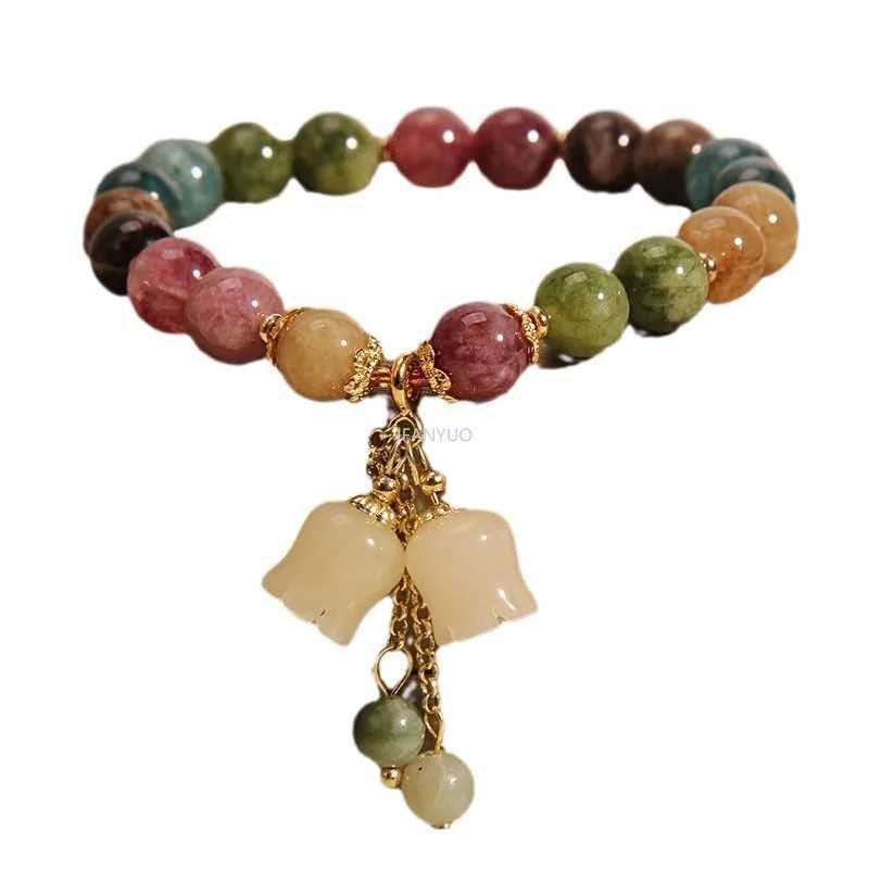 Fashionable natural colored tourmaline crystal bracelet for women lightweight luxury orchid pendant bead bracelet birthday party jewelry W240913