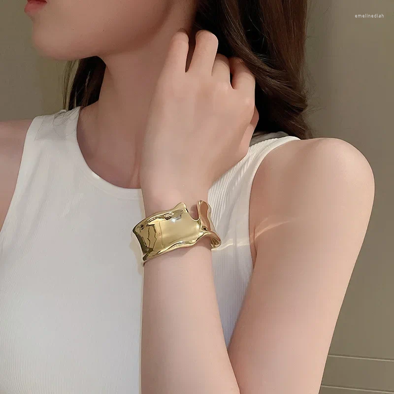 Bangle 2024 Punk Textured Plated Gold Bracelets For Women Unique Metal Wide Cuff Open Adjustable Charm Jewelry