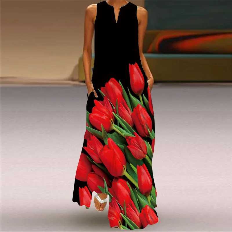 Womens Retro Summer V-neck Sexy Fashion Printed Sveless Long Dress Womens Ele Robe Party Casual Vintage Y2k VestidosXJ2500207