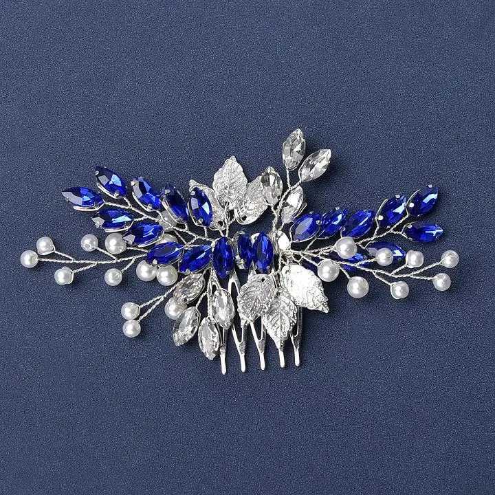 Luxury Blue Flower Hair Combs Hair Vine Headdress Bridal Wedding Hair Accessories Rhinestone Hair Jewelry Hair PinsX240913