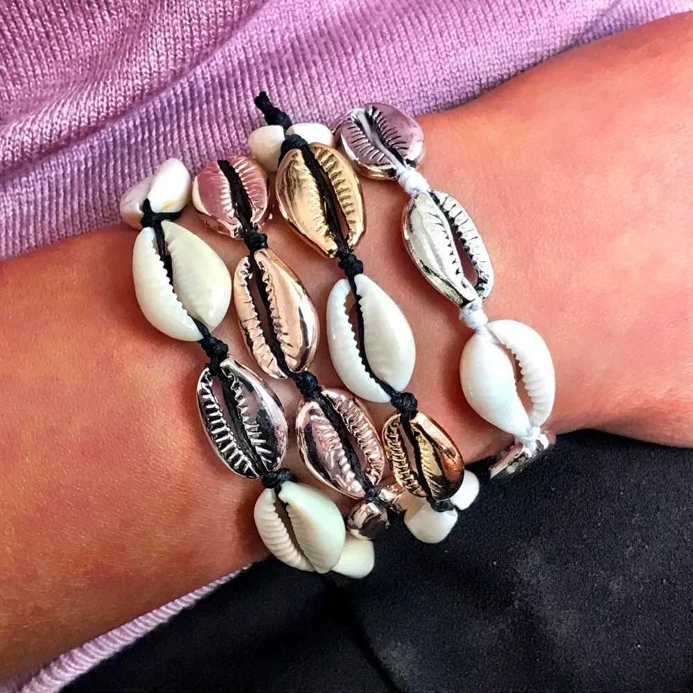 Kiss Jewelry Bohemian Summer Charm Shell Handmade Braided Bracelet Anklet Womens Beaded Adjustable Rope Chain Bracelet Gift W240913